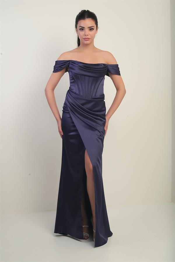 Robe longue en satin à bretelles, doublée et à armatures, manches basses et sans bretelles, pour femme