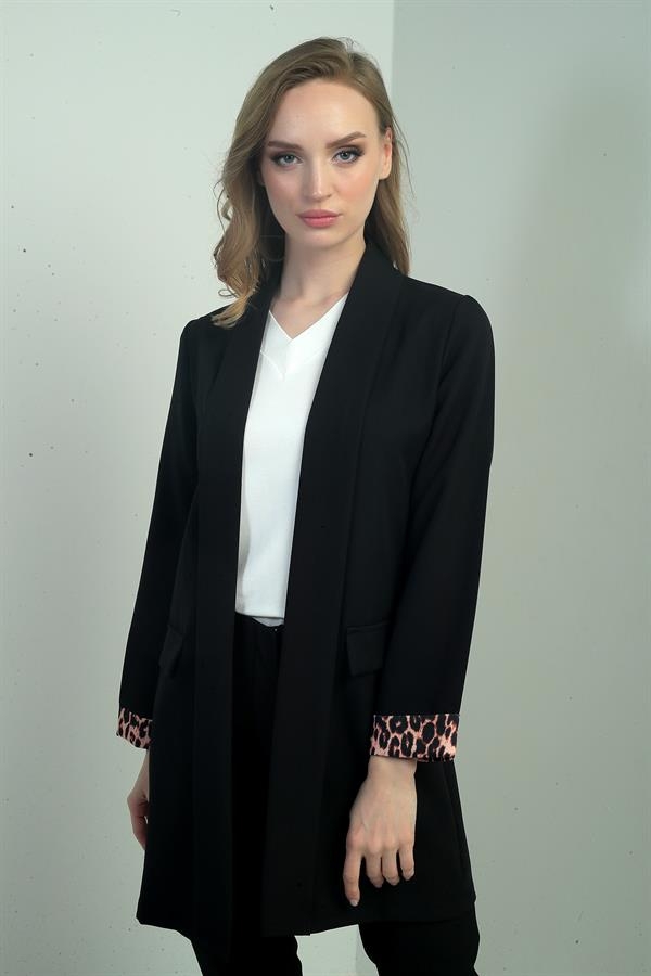 Women's Shawl Collar Leopard Printed Long Sleeve Lycra Jacket