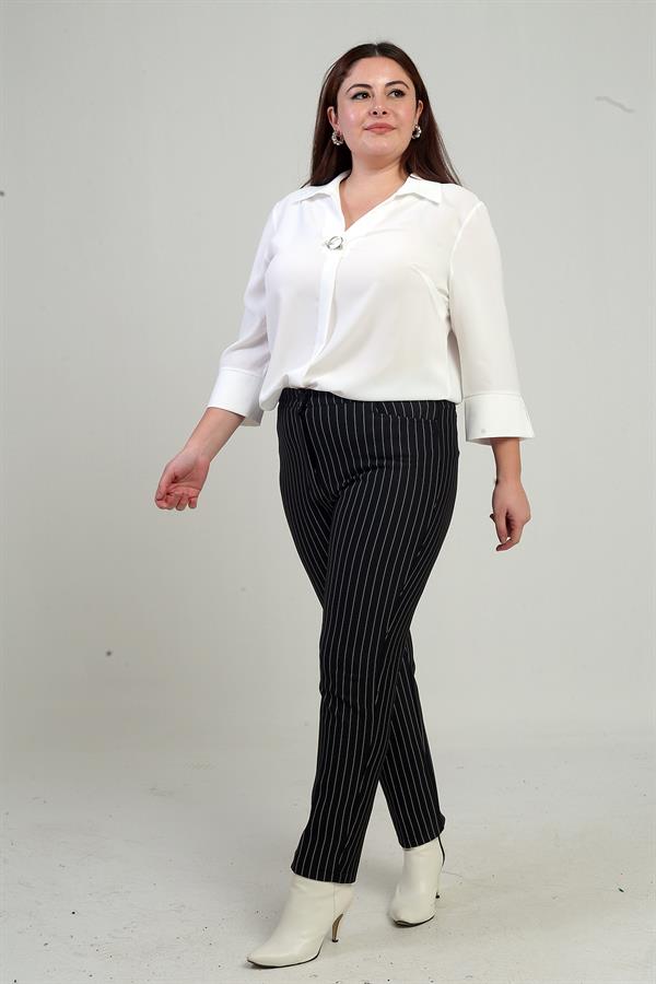 Pantalon de plongée grande taille à rayures longitudinales et poches pour femme