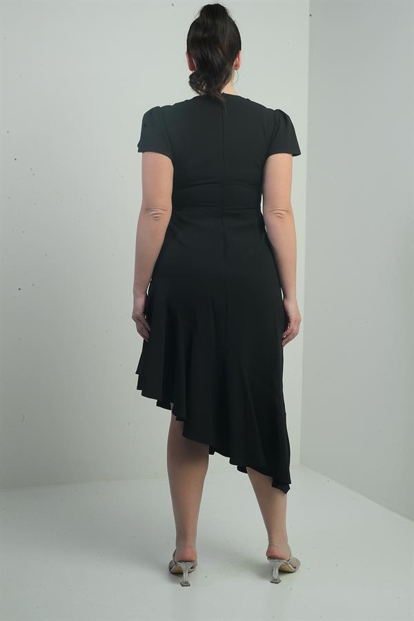 Robe en crêpe grande taille pour femme, à double boutonnage, drapée sur le devant, doublée, avec jupe à volants