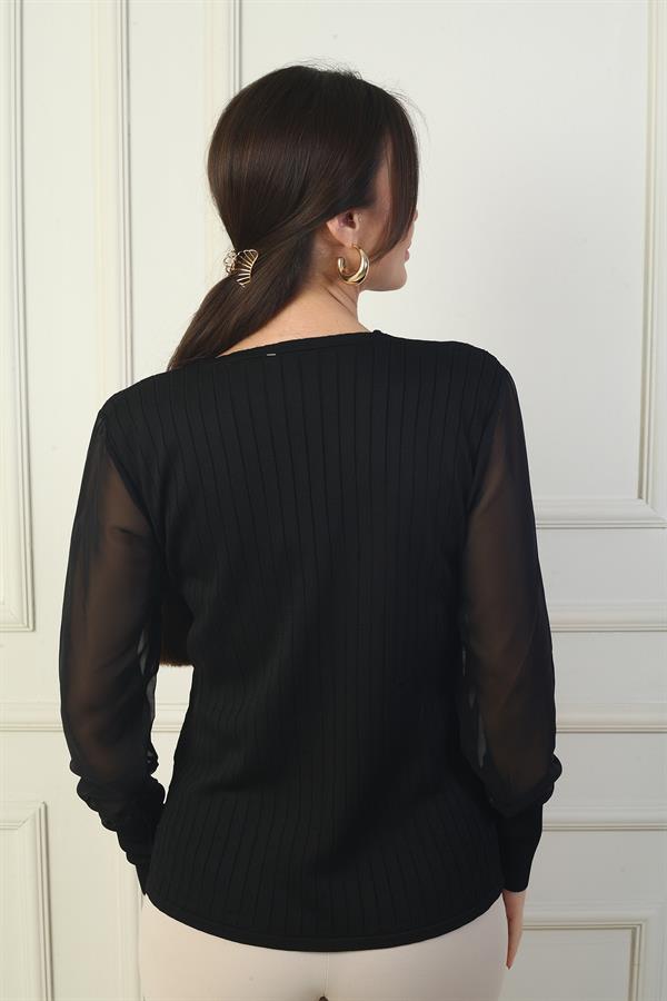 Pull sans manches en mousseline à col en V pour femme