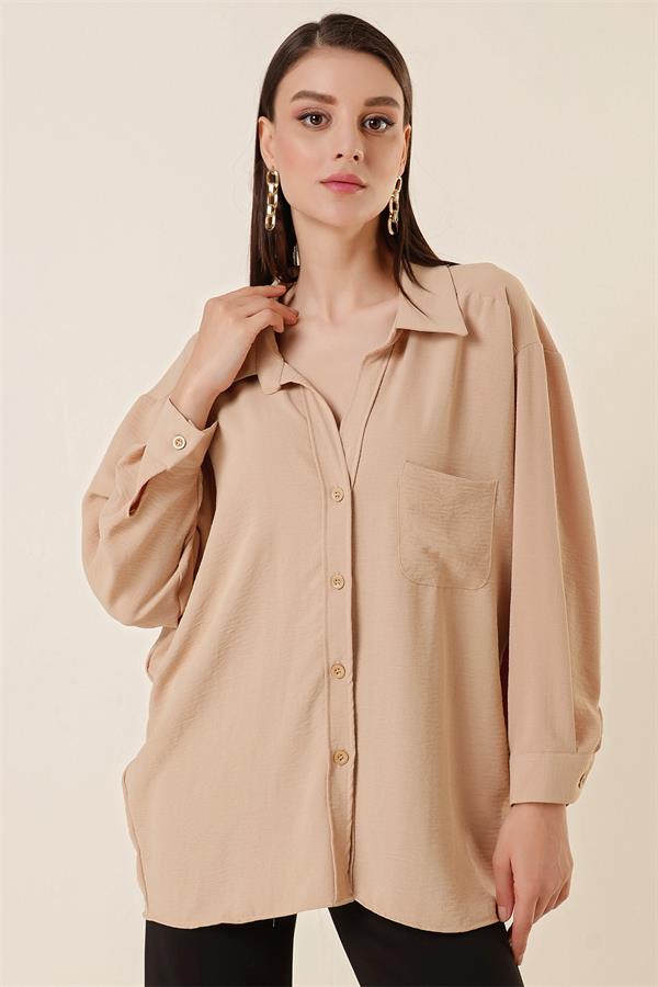 Polo Yaka Tek Cepli Oversize Ayrobin Gömlek