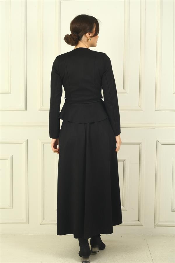 Veste zippée pour femme avec taille cintrée et ceinture, jupe longue élastiquée, ensemble deux pièces en daim