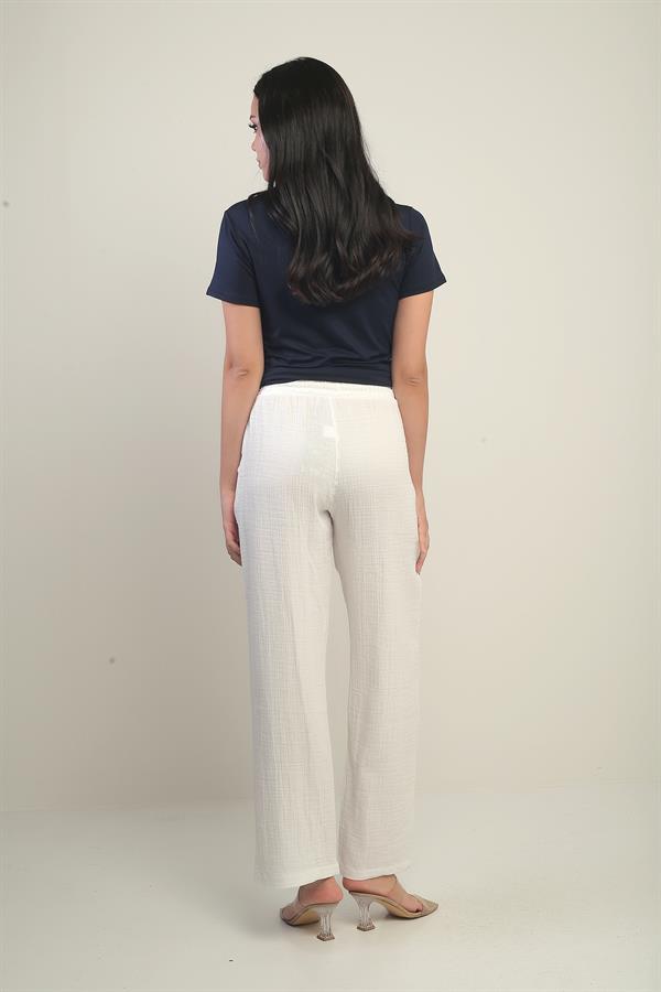 Pantalon palazzo en mousseline pour femme, avec taille élastique et poches