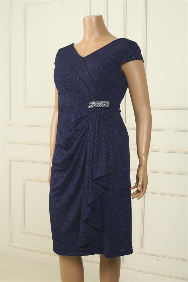 Kadın Ön Arka V Yaka Tırnak Kollu Astarlı Yanı Taş Detaylı Mendilli B.B Simli Kısa Elbise