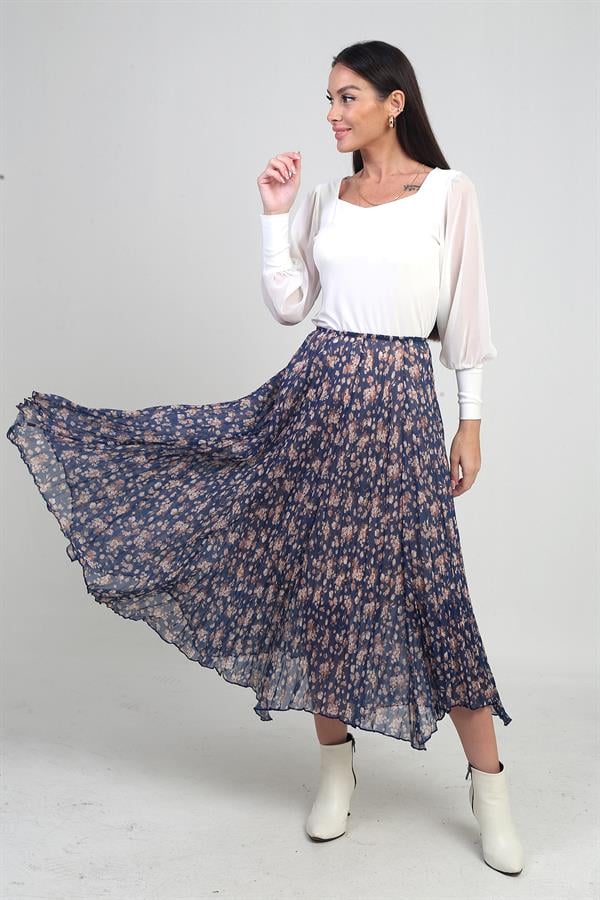 Jupe triangle mi-longue à fleurs doublée et taille élastique pour femme