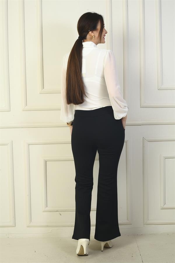 Kadın Beli Lastikli Cepli Full Likra Çelik İspanyol Paça Yanları Taş Şeritli Çımalı Pantolon