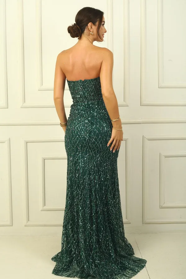 Strapless, embellished, sequined, lined long dress