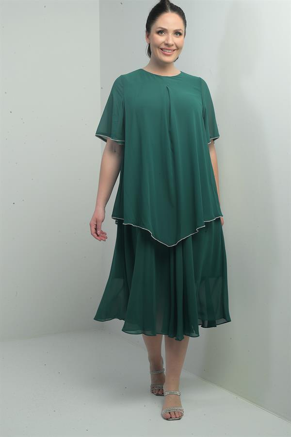 Robe midi en mousseline doublée à manches courtes à volants pour femme, grande taille, ornée de pierres
