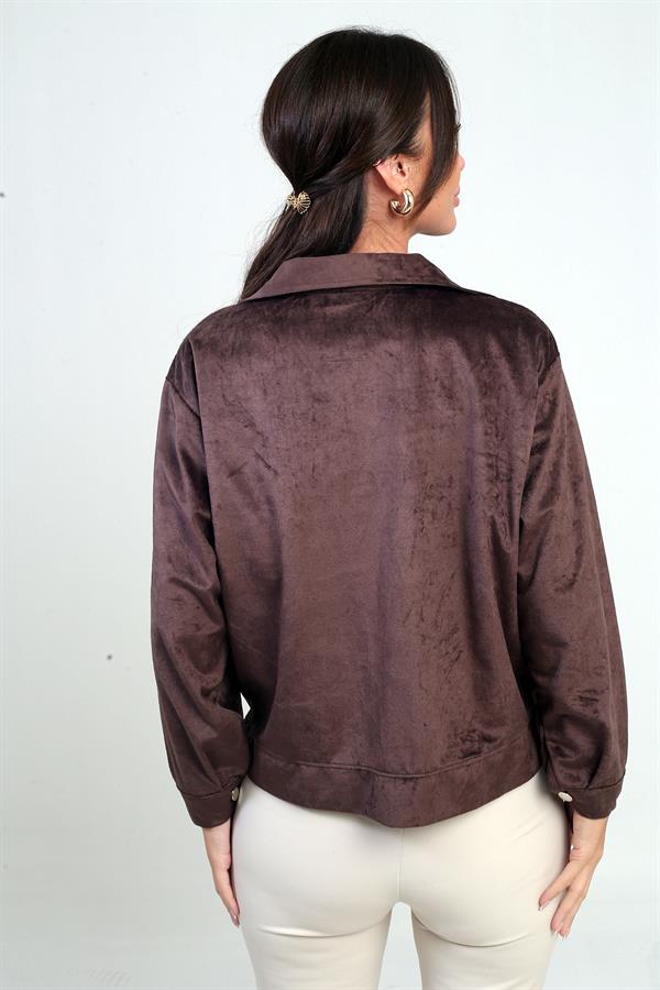 Manteau en daim pour femme avec poche et fermeture éclair sur le devant