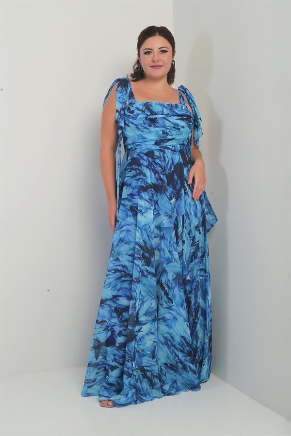 Robe longue en crêpe mousseline à motif de feuilles, grande taille, col en V, épaules dénudées, bretelles nouées, doublée