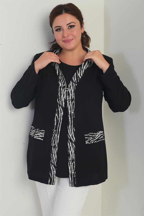 Women's Sleeveless Lycra Blouse and Crepe Jacket with Front Stripe Pattern, Plus Size 2-Piece Set