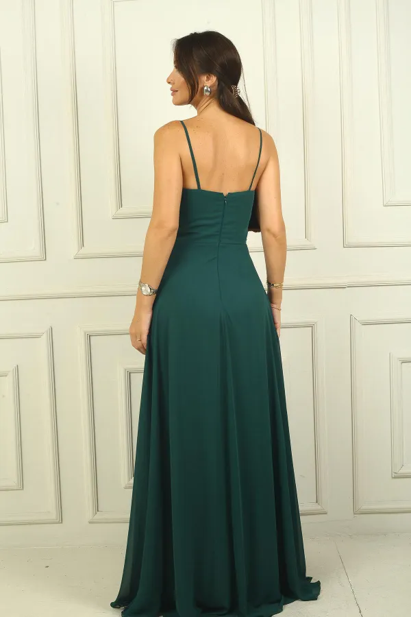 Women's Strappy Draped Lined Chiffon Long Dress