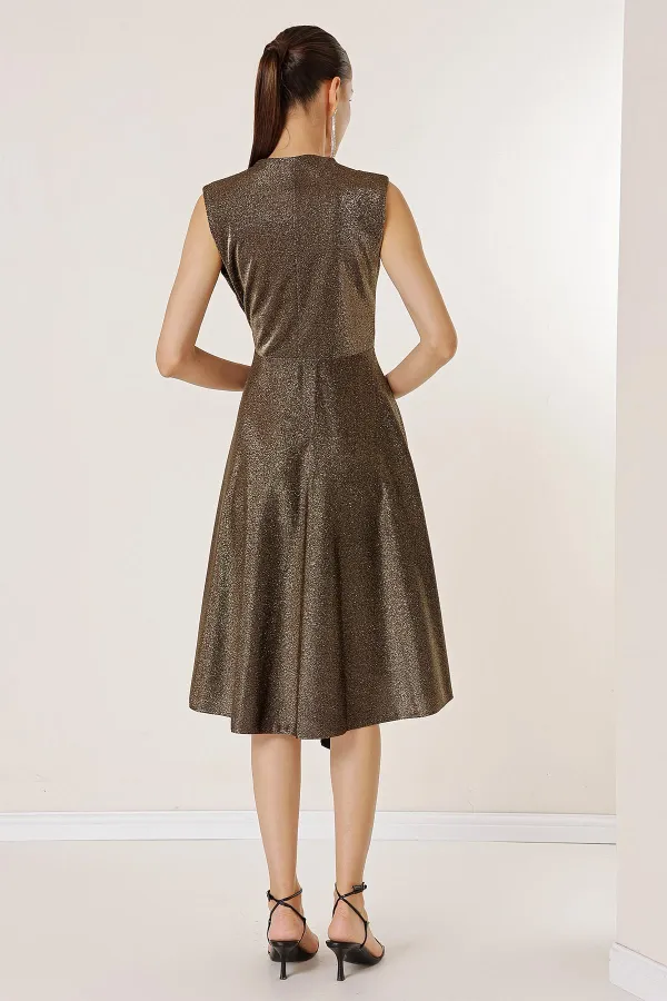 Double-Breasted, Belted, Glittery Dress