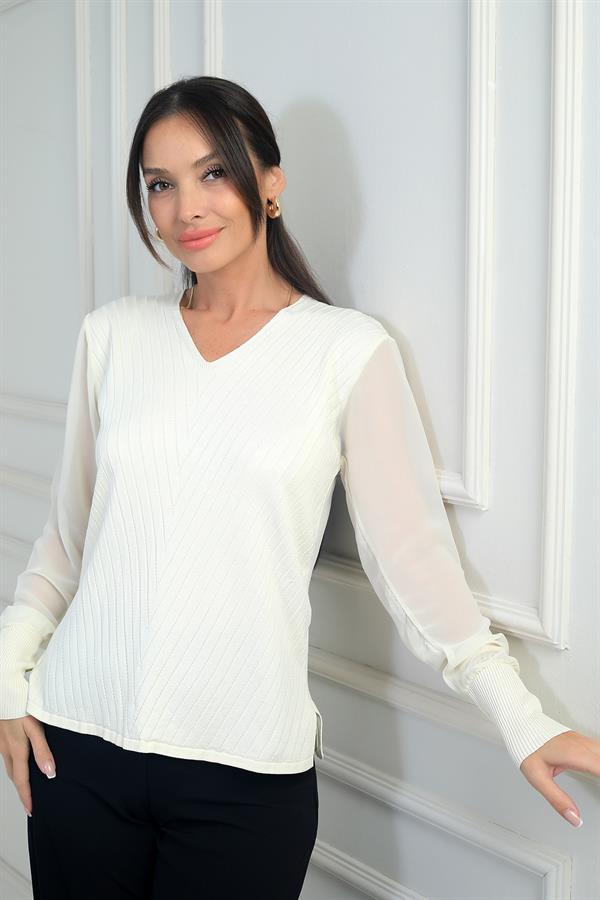 Pull sans manches en mousseline à col en V pour femme
