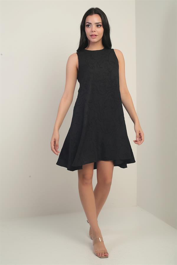 Women's Round Neck Assorted Pattern Corded Short Dress