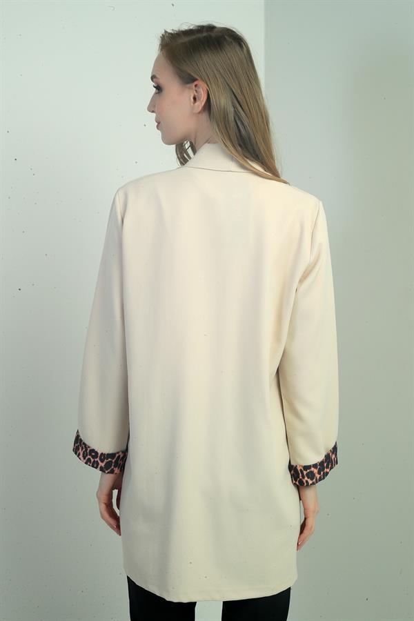 Women's Shawl Collar Leopard Printed Long Sleeve Lycra Jacket