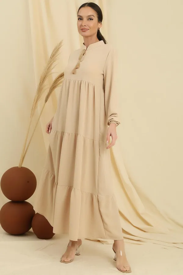 Robe longue hijab avec col en dentelle