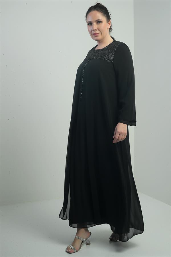 Robe longue en mousseline grande taille pour femme, avec haut à sequins et devant perlé, doublée
