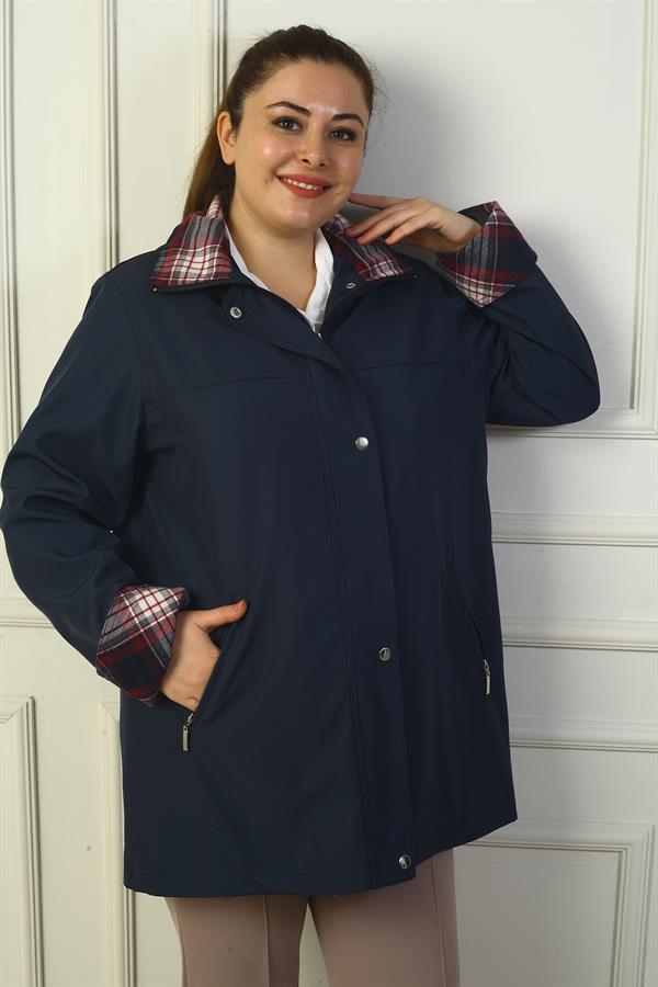 TRENCH-COAT DOUBLÉ À CAPUCHE AMOVIBLE GRANDE TAILLE AVEC BOUTONS-PRESSION MANTEAU BONDITE