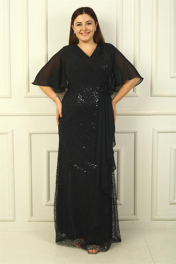 Women's Beaded and Sequined Chiffon Lined Long BB Dress