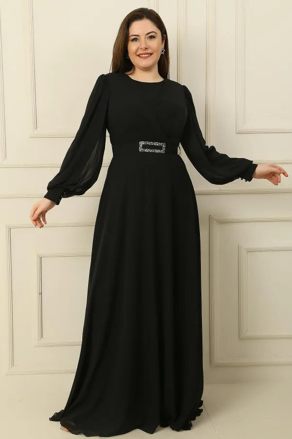 Double-Breasted Collar Waist Belted Lined Plus Size Long Hijab Dress