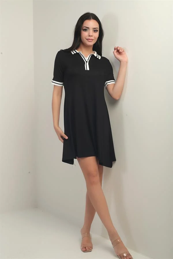 Women's Ribbed Single-Button Front Collared Comfortable Fit Combed Cotton Dress