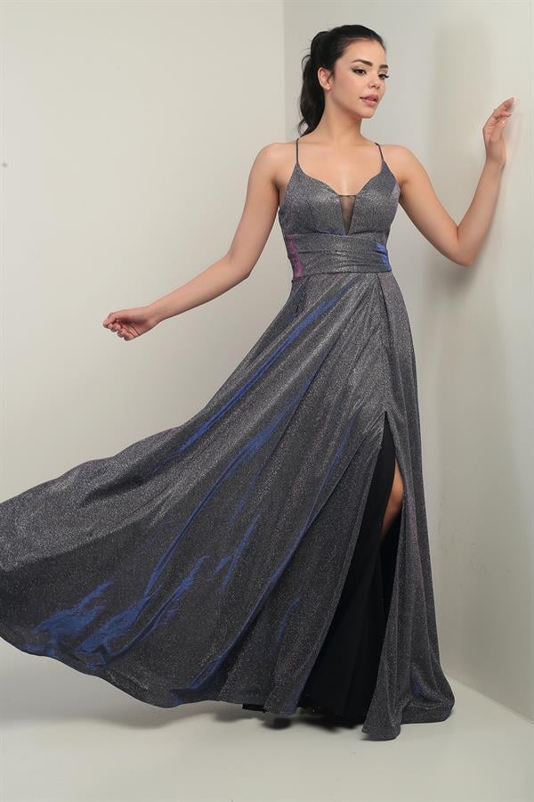 Robe de soirée longue à bretelles, doublée et pailletée