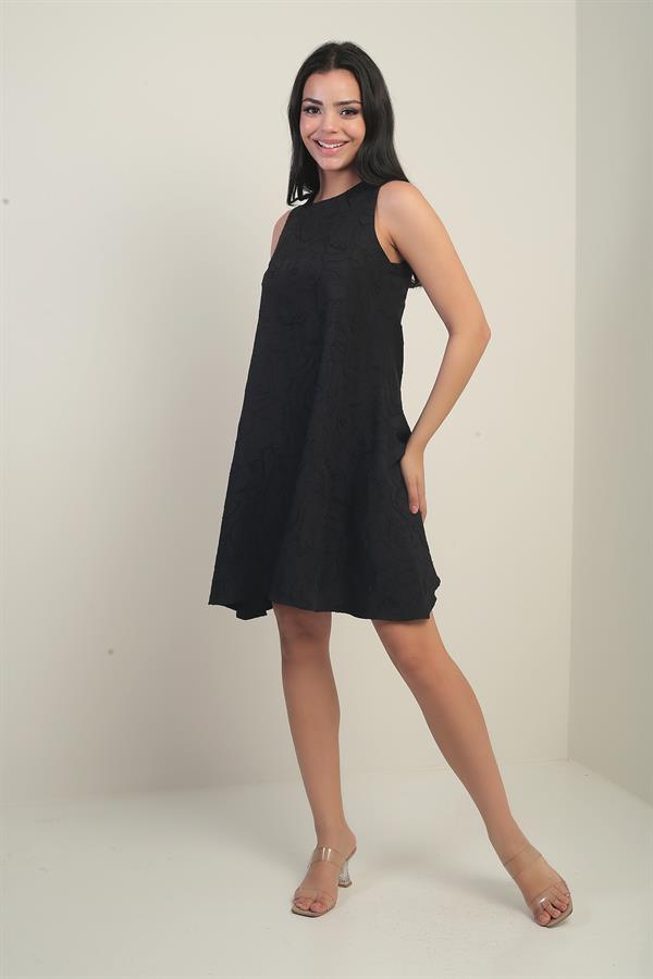 Women's Round Neck Assorted Pattern Corded Short Dress