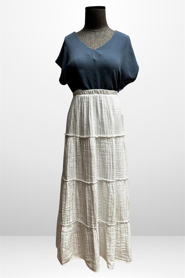 Kadın Beli Lastikli Katlı Müslin Uzun Etek