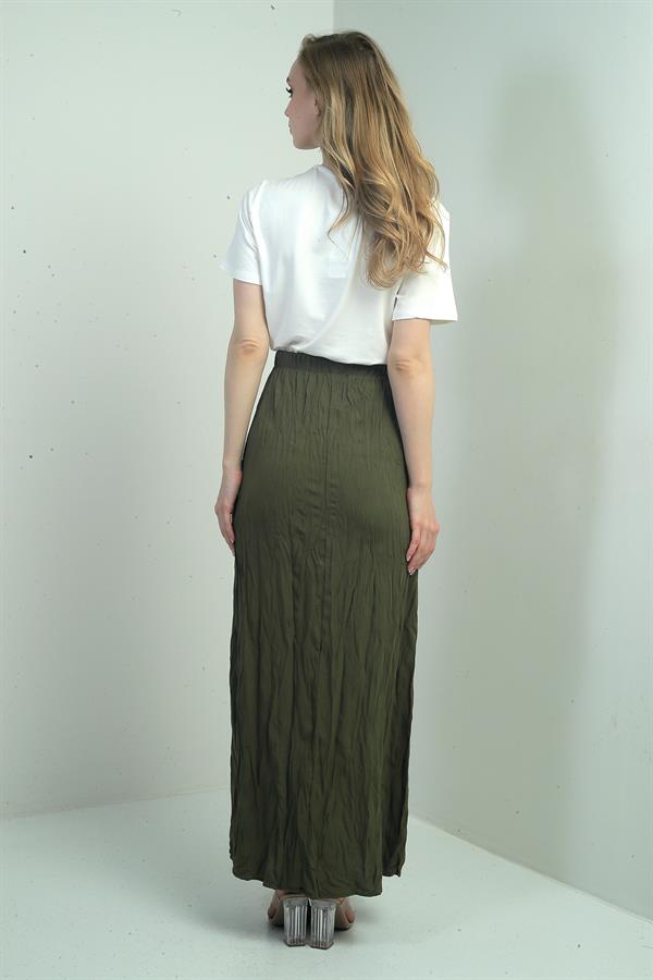 Kadın Beli Lastikli Kırışık Uzun Etek