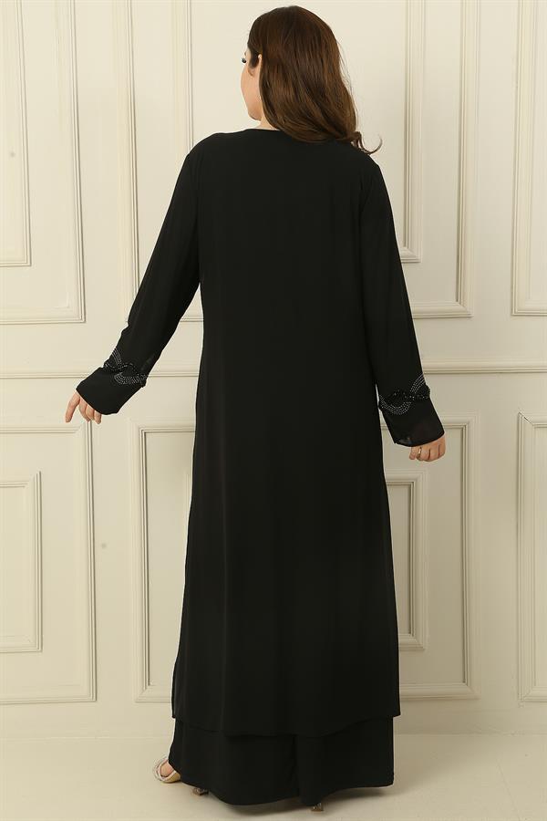 Robe couleur sable ornée de pierres, haut en mousseline, grande taille, ensemble deux pièces