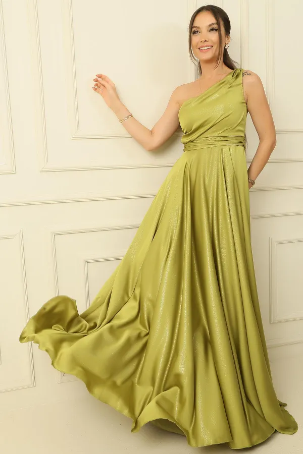 Tek Omuz Drapeli Astarlı Krep Elbise