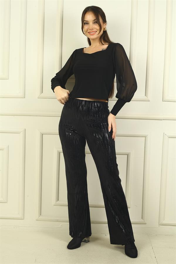 Kadın Beli Lastikli Zigzag desenli Likralı Pantolon