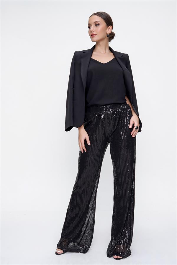 Pantalon en tulle doublé de sequins à taille élastique