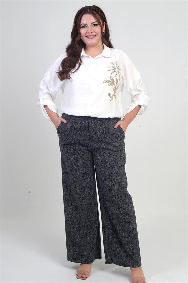 Pantalon palazzo grande taille pour femme avec taille élastique et poches (marque Karyağdı B.)