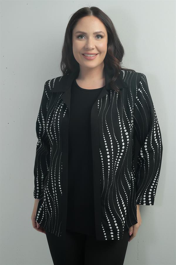 Kadın Zincir Puantiyeli Uzun Kol  Kruvaze Yaka Ceket B.B. İkili Takım