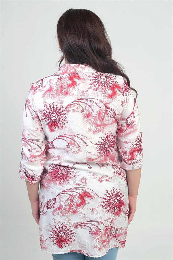 Chemise longue grande taille pour femme, à manches repliées et motif batik