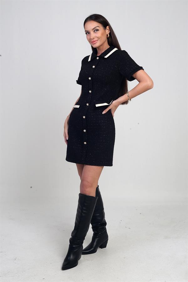 Robe courte Chanel pour femme avec jarretière passepoilée