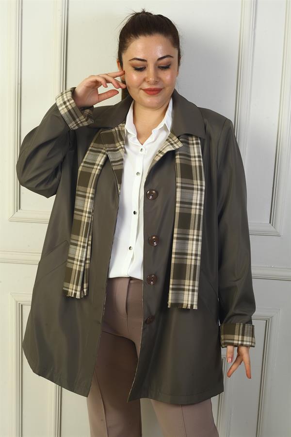 Women's Double-Breasted Trench Coat with Concealed Front Buttons and Pockets