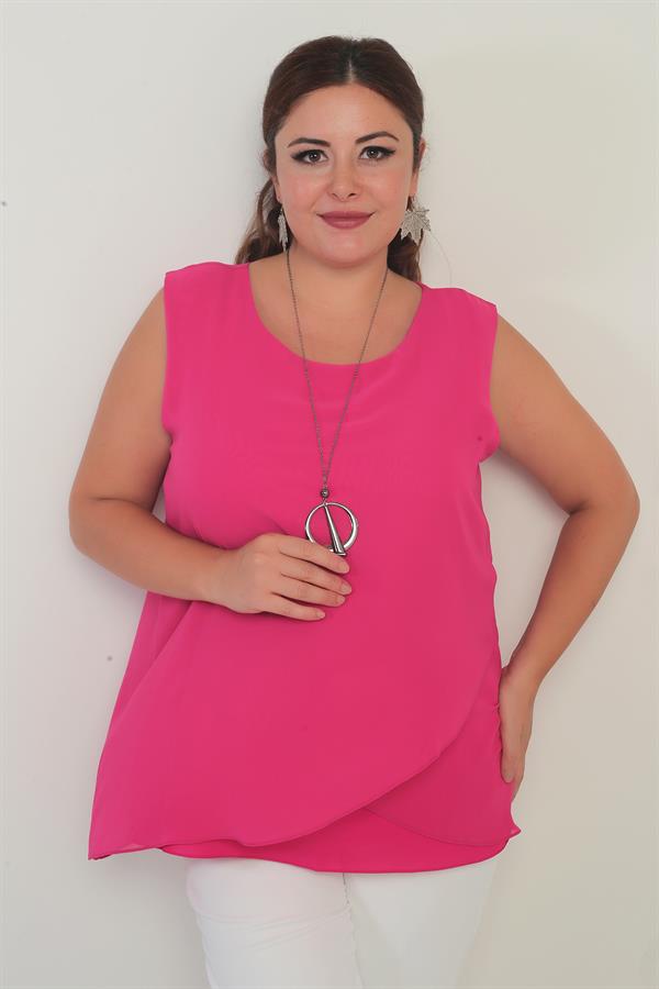 Kadın Üstü Şifon Kolsuz Büyük Beden Bluz