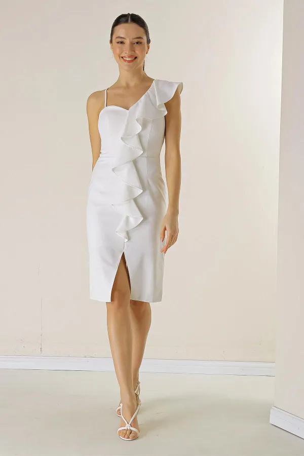 One Shoulder Front Slit Evening Dress