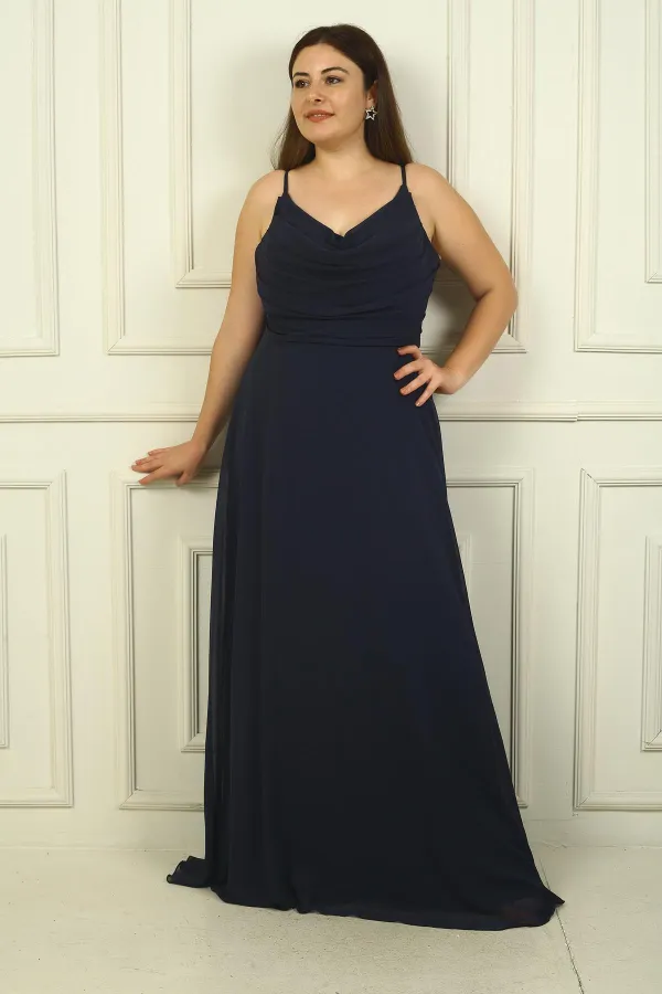 Women's Rope Strap Front Draped Lined Plus Size Long Chiffon Dress