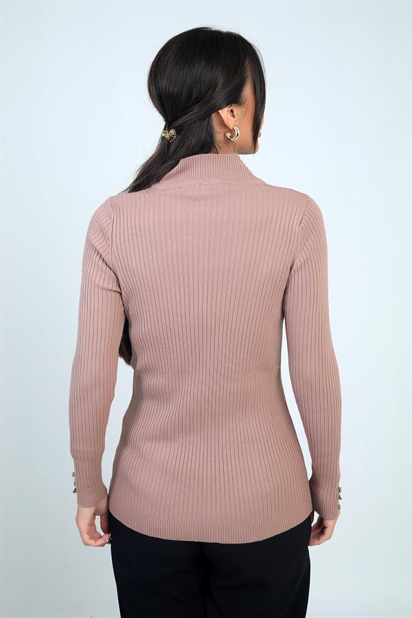 Pull à col roulé pour femme, manches côtelées, boutons décoratifs