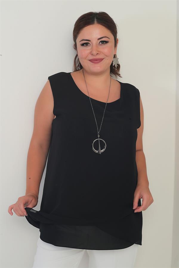 Kadın Üstü Şifon Kolsuz Büyük Beden Bluz