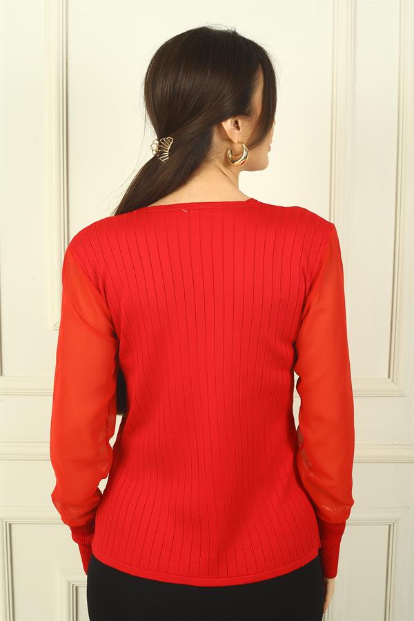 Pull sans manches en mousseline à col en V pour femme