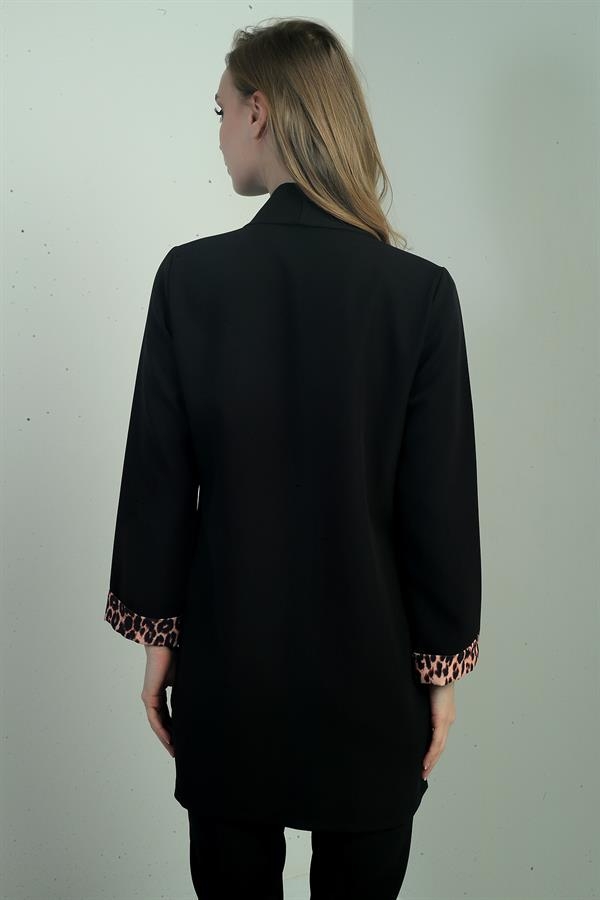 Women's Shawl Collar Leopard Printed Long Sleeve Lycra Jacket