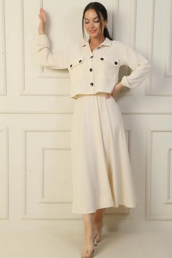 Ensemble 2 pièces : chemise à double poche et jupe Arya à taille élastique