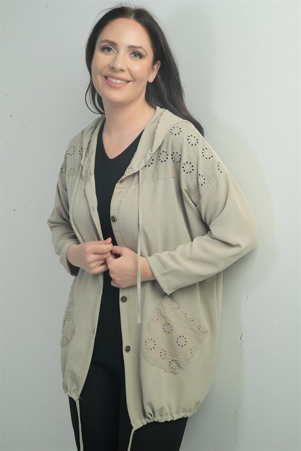 Cardigan festonné à capuche et poches boutonnées pour femme, grande taille