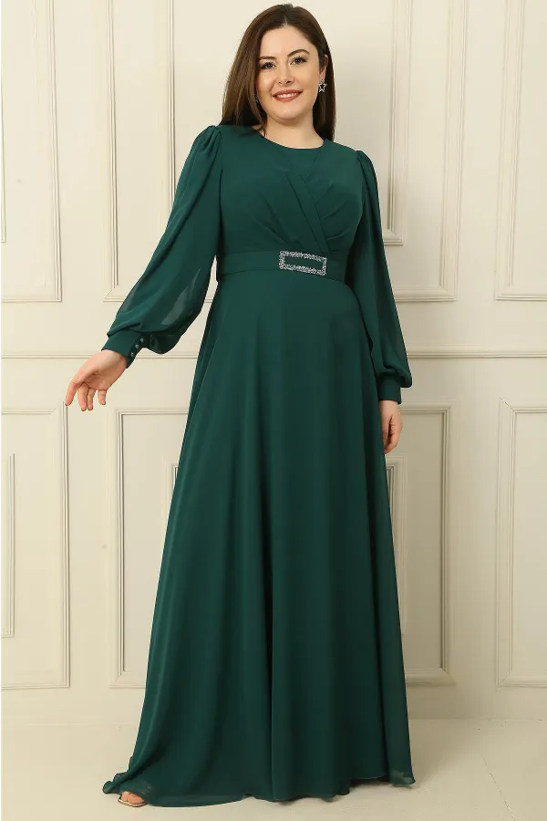 Robe longue hijab grande taille doublée avec col croisé et ceinture